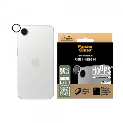 Folie de protectie Camera Spate PanzerGlass Hoops pentru Apple iPhone 17e / 16e, Sticla Securizata, Transparenta