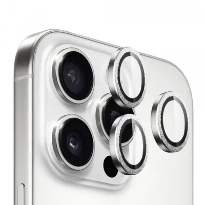 Folie de protectie Camera Spate Blueo Glitter Diamond Metal Frame pentru Apple iPhone 16 Pro Max / 16 Pro, Sticla Securizata, Argintie
