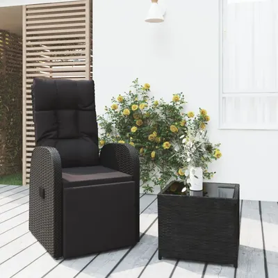 vidaXL Set șezlonguri grădină, 2 piese, negru, poliratan&oțel