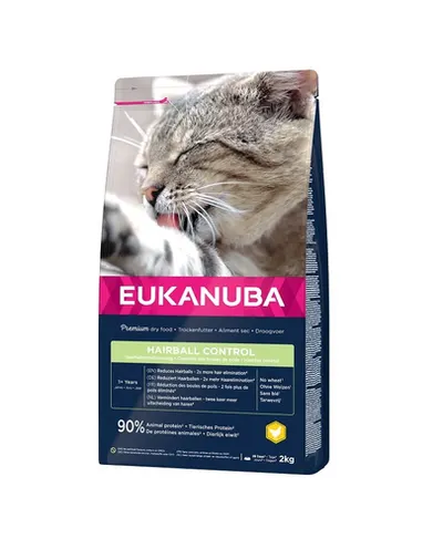 EUKANUBA Cat Hairball Control Adult All Breeds Chicken & Liver Hrana uscata pentru pisici adulte, impotriva formarii ghemelor de blana 2 kg