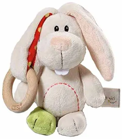 Jucărie moale cu inel din lemn Nici - Tilly Rabbit, 15 cm