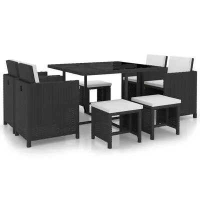 Gossi set mobilier de exterior cu perne, 9 piese, negru, poliratan