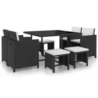 Gossi set mobilier de exterior cu perne, 9 piese, negru, poliratan