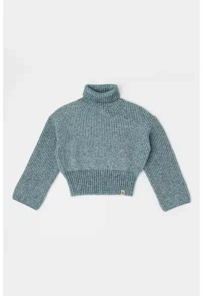 Pulover din amestec de lana cu guler inalt - Verde melange