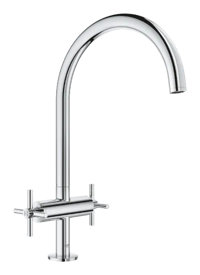 Baterie de bucatarie Grohe Atrio 30362000, 3/8, tip C, pipa inalta, pivotanta, valva ceramica, dubla comanda, Argintiu
