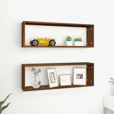 vidaXL Rafturi de perete cub, 2 buc. stejar maro, 80x15x26,5 cm, lemn