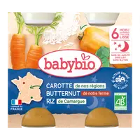 Piure de morcovi, dovleac si orez Bio, 2 x 200g, BabyBio