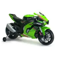 Motocicleta electrica, Injusa, cu roti ajutatoare, 12V, Kawasaki Ninja ZX-R10, Verde