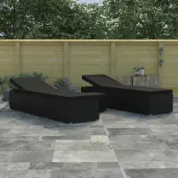 vidaXL Șezlonguri pentru grădină cu pernă 3 pcs Negru Rattan poli