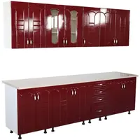 Bucatarie Zebra 260 cm din MDF Rosu Tulip cu blat termoizolant Alb / Bej