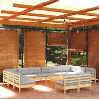 vidaXL Set mobilier grădină cu perne, 13 piese, gri, lemn masiv pin
