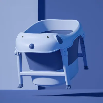 Cadita Little Mom Dog Blue pliabila, cu margini rotunjite, dop evacuare, suprafata anti-alunecare, dimensiuni 77 x 44,5 x 54 cm