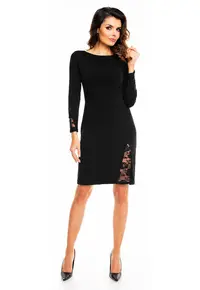 Rochie eleganta mulata din tricot cu detalii din dantela - - Negru