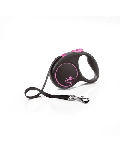FLEXI Black Design lesa automata cu banda pentru caini, negru cu roz, marimea S, 5 m