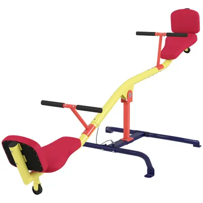 AIYAPLAY Balansoar pentru Copii Rotativ 360°, Capacitate 200kg, 2 Locuri cu Mânere Antiderapante, Scaune Capitonate, Spătar, Roți, 253x96x75 cm, 3-12 Ani | Aosom Romania