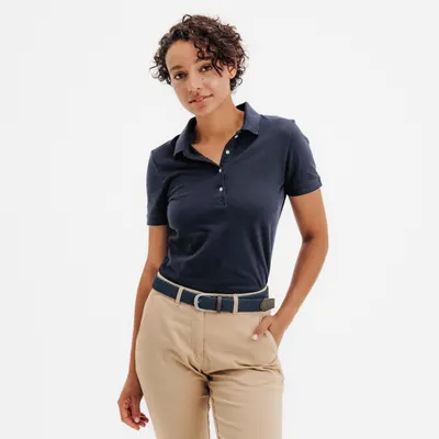 Tricou polo golf din bumbac și poliester MW500 Bleumarin Damă