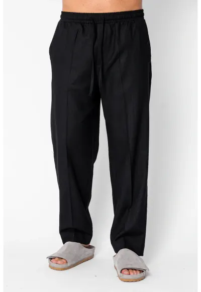 Pantaloni lungi drepti din IN cu snur Black 21792 - Negru