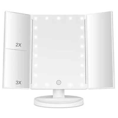 Oglinda cosmetica extensibila, 22 LED-uri, zoom 2X 3X, buton touch, USB, alb Engros