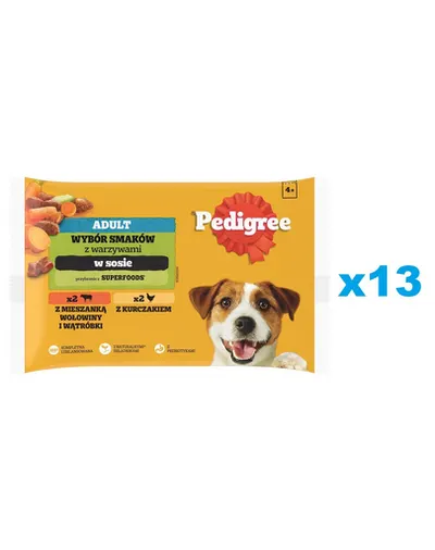 PEDIGREE Set hrana umeda caini, cu vita, ficat, pasare si legume 52x100g