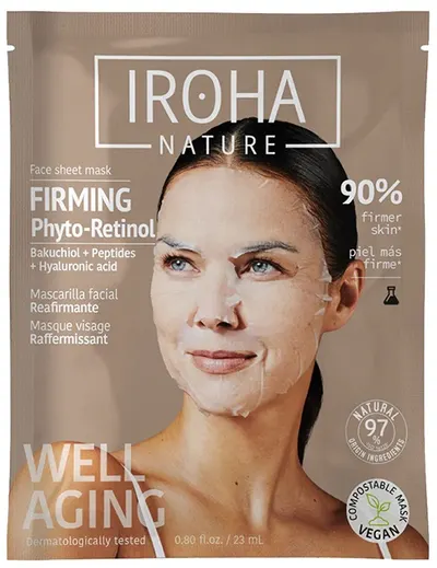 Iroha Nature Mască în foaie de fermitate și hidratare cu Bakuchiol, 23 ml