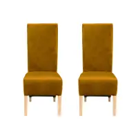Set 2 scaune living VANESSA, picioare lemn natur, stofa verde galben, 47x60x110 cm