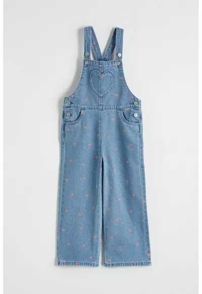 Salopeta din denim cu model inimi - Albastru deschis