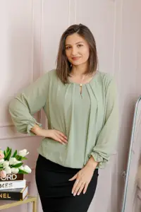 Bluza eleganta dama Sheila din voal cu captuseala - Verde pastel