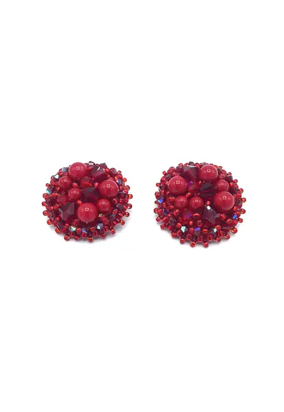 Cercei clips rotunzi - Red Glam Clips - perle si cristale - rosii