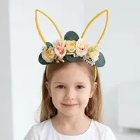 Bentiță de păr, galbenă cu urechiușe și floricele, Zooky