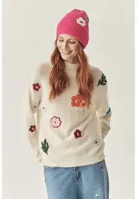 Pulover din amestec de lana cu broderii flroale TATUUM x Adeline Wang - Verde/Visiniu/Alb fildes