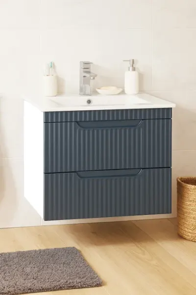 Set Baza front MDF si Lavoar seria 033, suspendata cu sertare, 60 cm, antracit