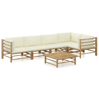Gossi set mobilier de gradina cu perne alb crem, 6 piese, bambus