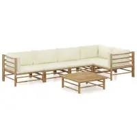 Gossi set mobilier de gradina cu perne alb crem, 6 piese, bambus