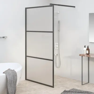 vidaXL Perete cabină duș walk-in negru 115x195 cm sticlă ESG semi-mată