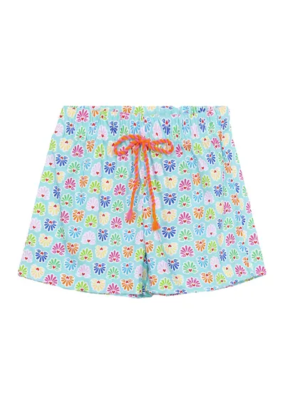 Pantaloni scurti cu imprimeu si snur de ajustare in talie - Verde - Portocaliu - Albastru lavanda