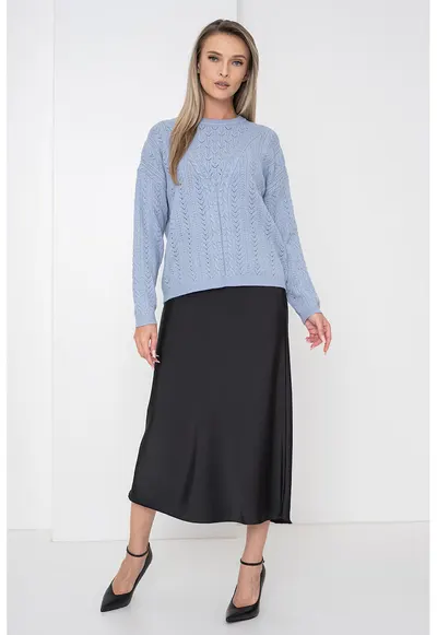 Pulover lejer cu model cu perforatii - Albastru deschis