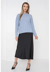 Pulover lejer cu model cu perforatii - Albastru deschis