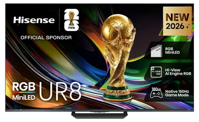 Televizor smart Hisense - 65UR8S, 65", 4K, RGB MiniLED, Hi-View AI Engine, 180Hz, Devialet Sound Tuning 50W, negru