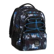 Ghiozdan Mitama, 3 compartimente, design albastru cu negru, 43 x 32 x 22 cm