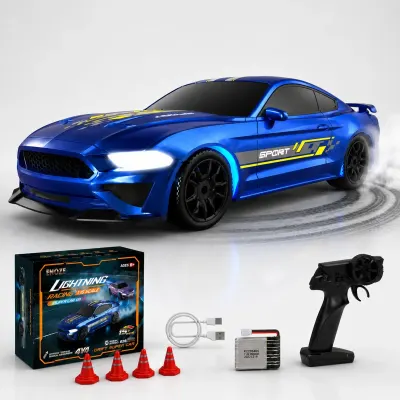 Masina RC Drift 1:43 cu Tractiune Integrala, 4 GHZ, Efecte Luminoase, Albastru - Default Title