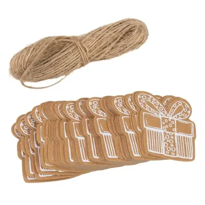 Etichete formă cadou de Crăciun cu sfoară - kraft (set 50 buc) - Default Title