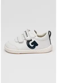 Pantofi sport de piele cu velcro si logo - Albastru ultramarin/Alb optic