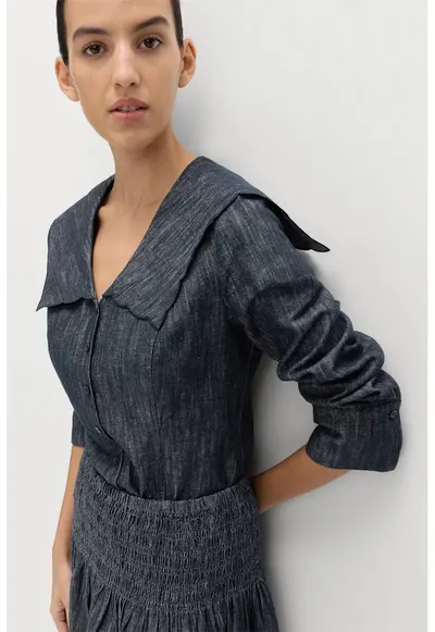 Camasa slim-fit din amestec de in - Bleumarin