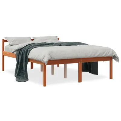 Gossi pat pentru seniori, maro ceruit, 135x190 cm, lemn masiv de pin