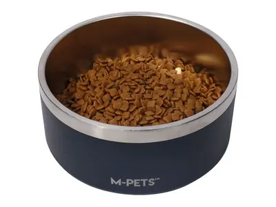 Castron negru pentru caini, premium, otel inoxidabil, Double Wall Bowl ESKIMO M-PETS, 1.25 L