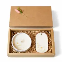 Set cadou „Citrin” – lumânare din soia în vas jesmonite + odorizant dulap - Trandafir de Damasc & Santal