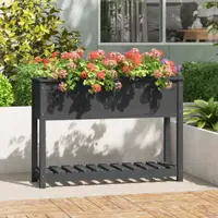 vidaXL Jardinieră cu raft, gri, 111,5x34,5x81 cm, lemn masiv de pin