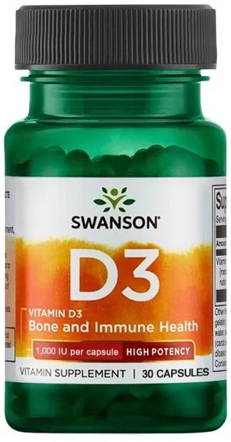 Vitamin D3, High Potency, 25 mcg, 30 capsule, Swanson