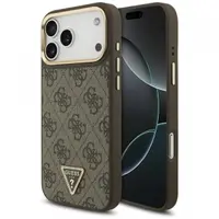 Husa MagSafe pentru Apple iPhone 17 Pro, Guess, 4G Triangle Logo, Maro Aurie
