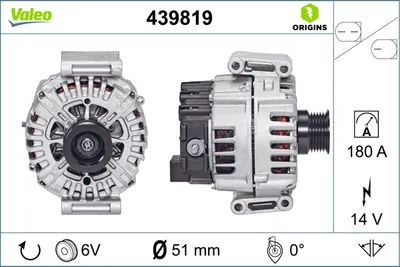 Alternator (14v, 180a) Potrivit Mercedes C (a205), C (c205), C T-Model (s204), C T-Model (s205), C (w204), C (w205), E T-Model (s212), E (w212), Glk (x204) 2.2d 12.08-05.18